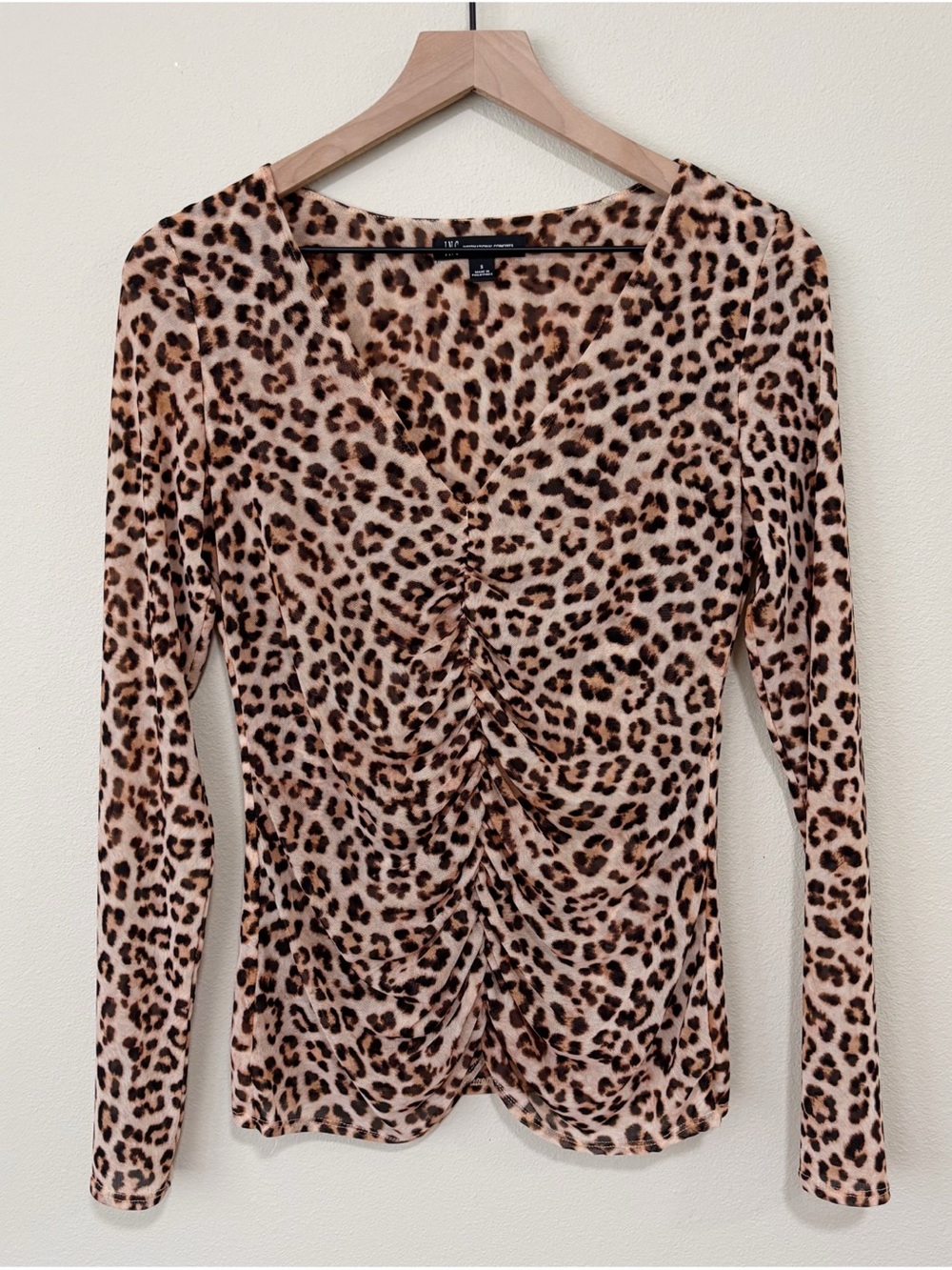 INC International Concepts Size Small Leopard Mesh Long Sleeve Blouse